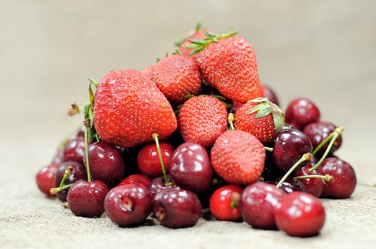 cherries and strawberries in bulk