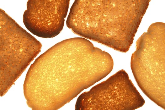 Bread varied slices on transparent white background