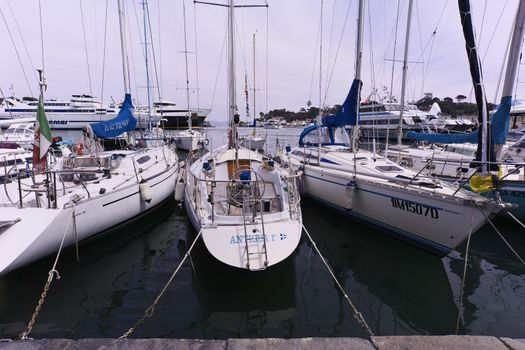 ITALY, Campania, Ischia island, Ischia Porto, sailing boats in the port