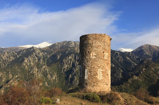 The tower of Goa located in the Canigou massif at 1268 m was built in XIIIth Century and was used as observation point.Remains of such towers are visible throughout the Pyrenees Orientals and Catalunia region.