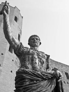 Caesar Augustus monument at Palatine towers in Turin, Italy