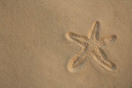 Starfish footprint over caribbean sand, vacation concept