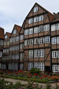 beautiful old frame houses in the city center of Hamburg