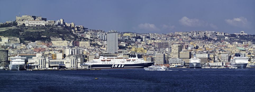 ITALY, Campania, Naples, panoramic view of the city and the port from the sea