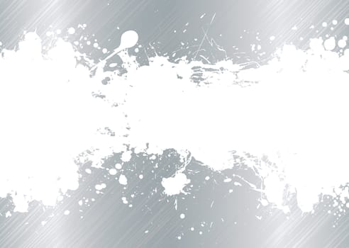 Silver brushed metal background with white ink splat banner