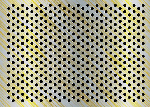 Gold and silver metal background with brushed effect and holes