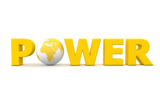 yellow word Power with 3D globe replacing letter O