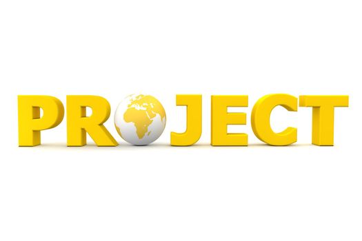 yellow word Project with 3D globe replacing letter O
