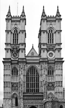 The Westminster Abbey church in London, UK - rectilinear frontal view