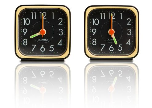 Set of small clocks showing 8am to 5pm time, typical hours of a work day