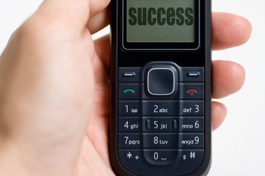 Modern mobile or cell phone for global communication services with success message