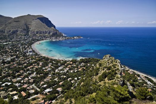 ITALY, Sicily, Palermo, view of Mondello and Tirrenian sea