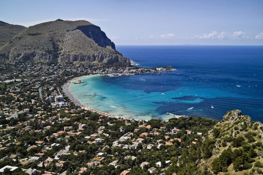 ITALY, Sicily, Palermo, view of Mondello and Tirrenian sea