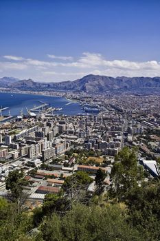 ITALY, Sicily, Palermo, panoramic view of the city and the port seen from Pellegrino mount