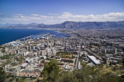 ITALY, Sicily, Palermo, panoramic view of the city and the port seen from Pellegrino mount