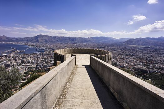 ITALY, Sicily, Palermo, panoramic view of the city and the port seen from the Utvegio castel, on Pellegrino mount