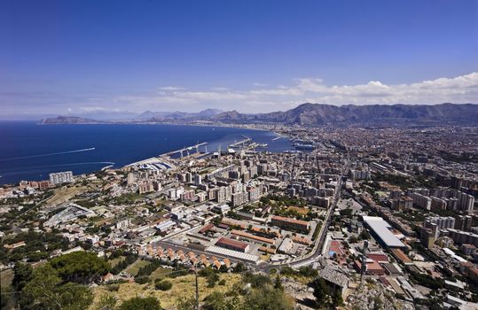 ITALY, Sicily, Palermo, panoramic view of the city and the port seen from Pellegrino mount