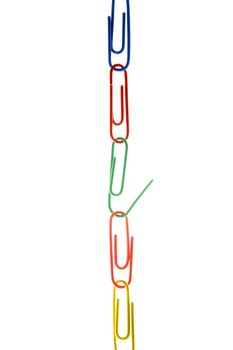 office colorful clip chain with middle one open by stress