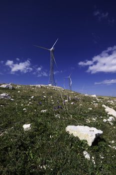 ITALY, Sicily, Francofonte/Catania province, countryside, Eolic energy turbines