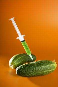 Bio genetics research of food , modified cucumber with syringe