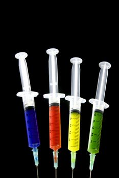 Colorful syringes set, health, vaccine, science, medicine, genetics