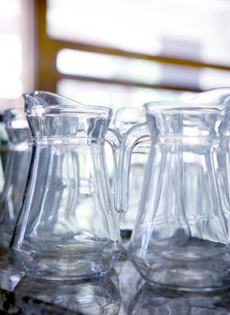 Transparent water glass jars with a window back light