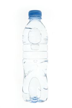 Pastic transparent water bottle, white background at studio