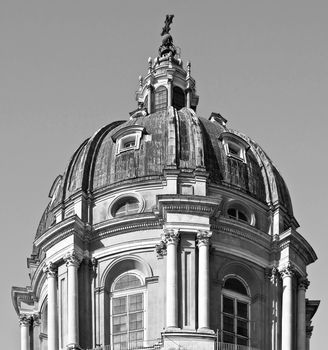 Basilica di Superga church on the Turin hill, Italy - rectilinear frontal view