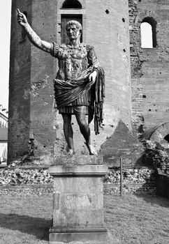 Caesar Augustus monument at Palatine towers in Turin, Italy