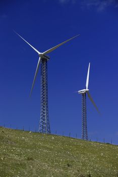 ITALY, Sicily, Francofonte/Catania province, countryside, Eolic energy turbines