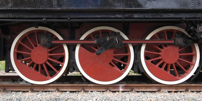 Detail of ancient steam train locomotive vehicle
