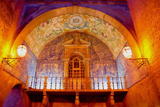 Traditional Portuguese azulejos - old entrance in Obidos, Portugal