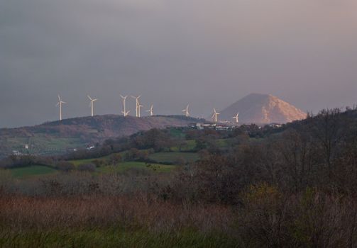 ITALY, Campania, Salerno, countryside, Eolic energy turbines                              