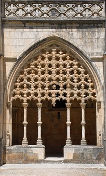 Stone portal in manuelino-style, Monasrtery of Alcobaca, Portugal.