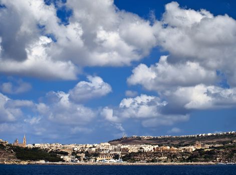 View from outside Mgarr Harbour on the approach to Gozo by ferry