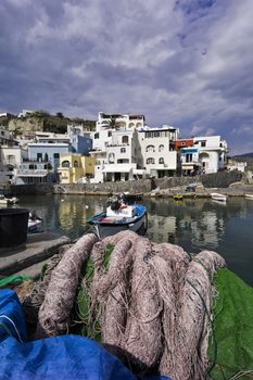 ITALY, Campania, Ischia island, S.Angelo, fishermen nets at S.Angelo