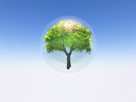 3 d illustration of tree in a bubble