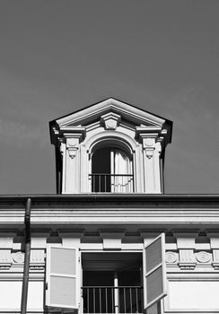 Detail of dormer window on house roof