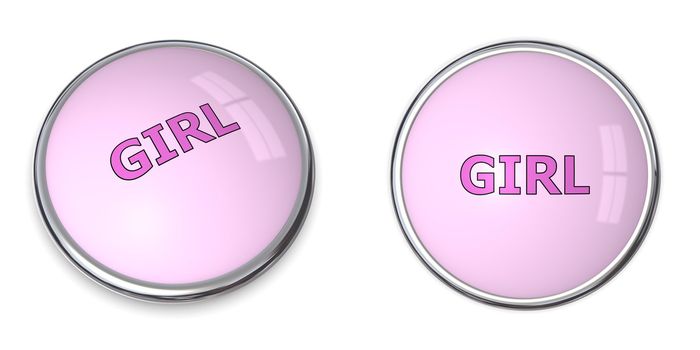 pink button with pink/purple word girl - chrome bordering