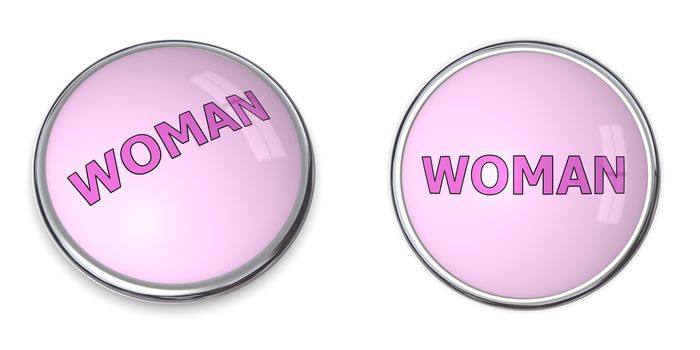 pink button with pink/purple word woman - chrome bordering