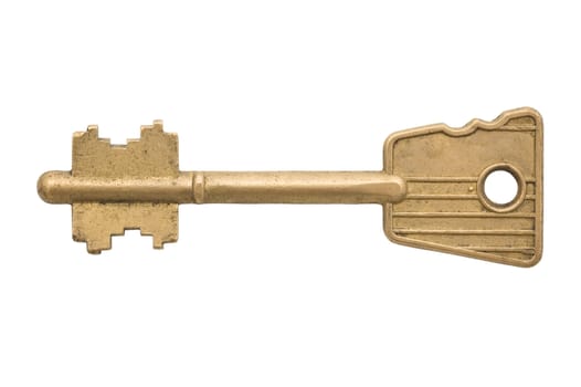 Old metal key isolated on white background, clipping path.