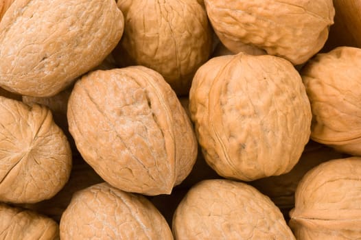 Background of walnuts, close up studio shot.