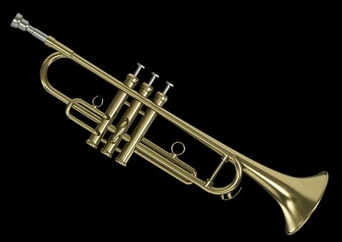 Trumpet against a black background. 3D rendered image.