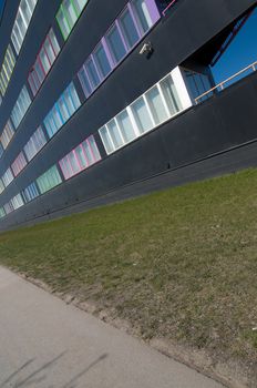 A corporate building against the blue sky