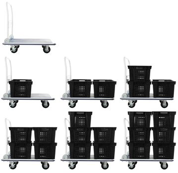 Warehouse transport cart with black empty containers isolated over white background