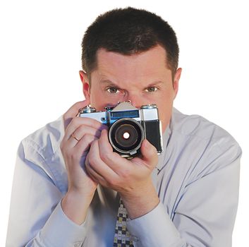 photografer with a old photocamera close up