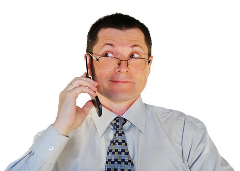 portrait of man in glasses with a cell phone