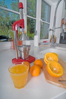 Shot of juicer and oranges on the kitchen