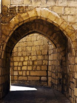 Highly eroded limestone medieval ruins from Aragonese period in the citadel in Gozo Malta