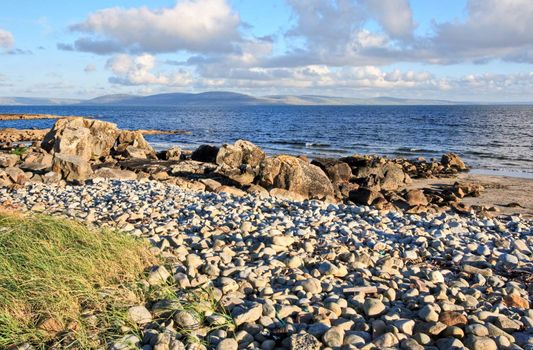 Galway Bay in Ireland with The Burren across the bay. 